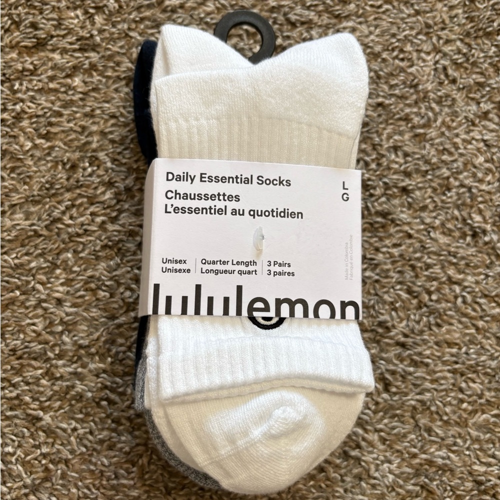 lululemon athletica Quarter-Length Sock 3-Pack in White, Black & Gray